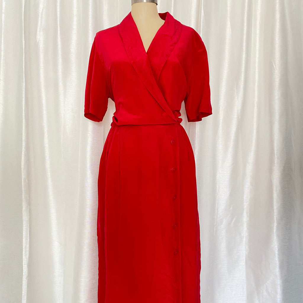Red silk Faux Wrap Dress - sz 10
