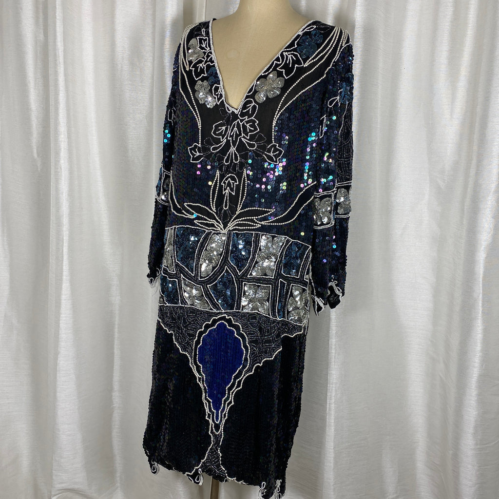 Silk Sequin Beaded Dress - L