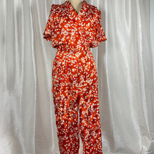 Orange Spotted Silk Jumpsuit - M