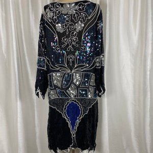 Silk Sequin Beaded Dress - L