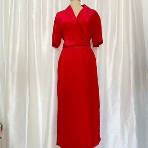 Red silk Faux Wrap Dress - sz 10